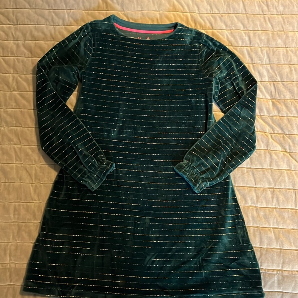 Mini Boden stretchy Velour Forest Green with gold stripes